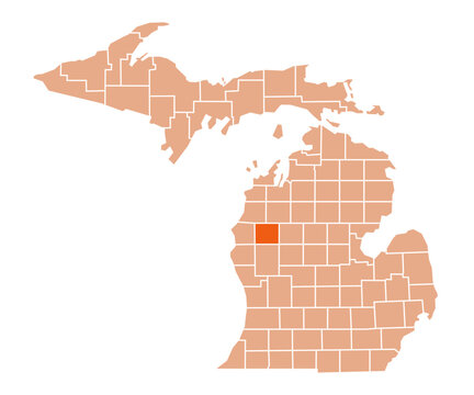 Michigan Map with Lapeer County Highlighted in Green Color Vector Illustration