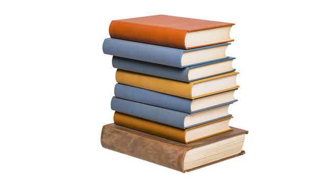 Stack of hardcover books in various colors