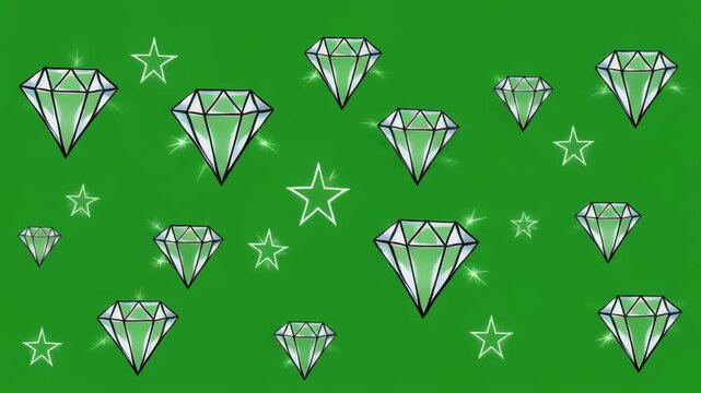Sparkling diamonds and stars pattern on a green background with black space for text