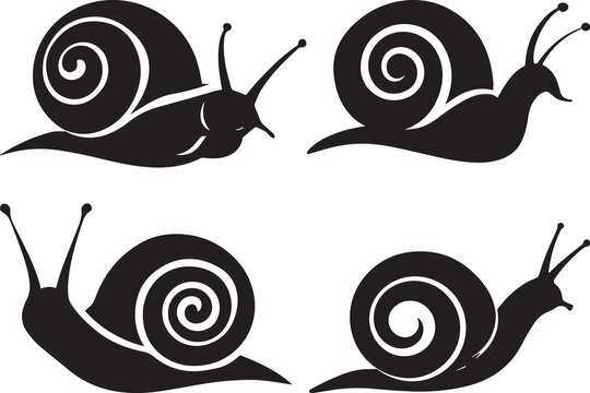 Snail logo silhouette vector collection set for nature brand, crawling snail icon design set