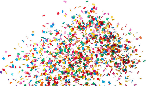 Colorful paper confetti explosion for festive celebration, vibrant multi-colored party confetti pieces, festive holiday decoration for birthday and carnival events isolated PNG with Transparent