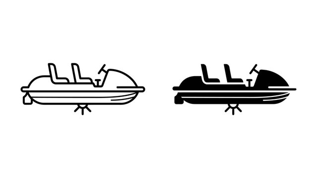 Pedal Boat Icon: A simple vector illustration depicting two versions of a pedal boat, one in outline and the other in silhouette, ready for a leisurely ride on the water.