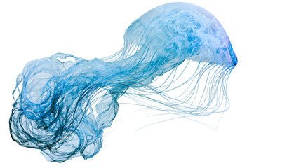 Blue translucent jellyfish with long tentacles floating © Ophelia