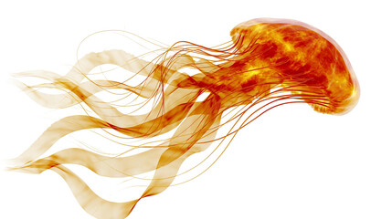 Orange jellyfish with long tentacles floating © Ophelia