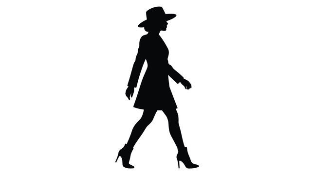 Adobe Illustrator Artwork Elegant woman wearing a stylish hat walking confidently in high heels isolated against white background