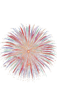 Fuegos artificiales multicolores explotando sobre un fondo transparente con gran detalle, alto contraste y efecto luminoso. Imagen ideal para celebraciones, publicidad y dise&ntilde;o. PNG