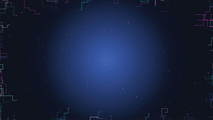 Abstract blue nebula in deep space with digital glitches and particles. © VectaFusion