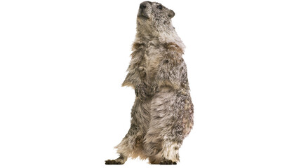 Marmot standing upright on hind legs, looking up © Ophelia