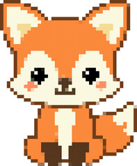 Obraz premium Cute 8-bit pixel art fox character sitting isolated on white background