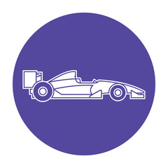 Fototapeta premium Formula One Race Car Icon Inside a Purple Circle Sign for Motor Sport Branding