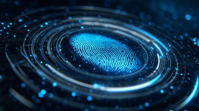 Digital biometric fingerprint identification system scanning secure personal access data network security concept with textured technological background