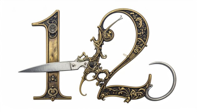Ornate Antique Scissors Integrated with Decorative Number Twelve