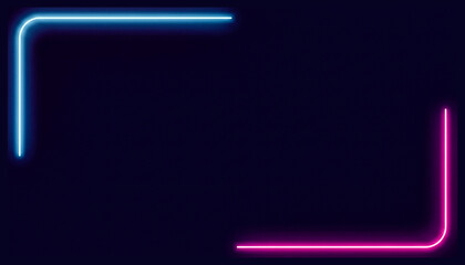 Corner neon frames in blue and pink glow on a dark blue backdrop. © MD