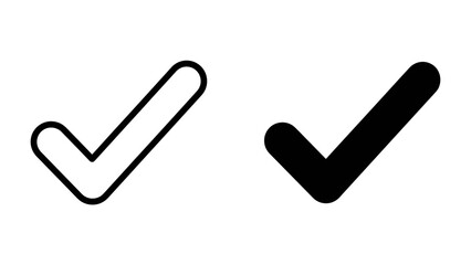 Checkmark Symbol Variety: Two checkmark symbols, one outlined and one solid black, represent confirmation and approval. © Mdgd