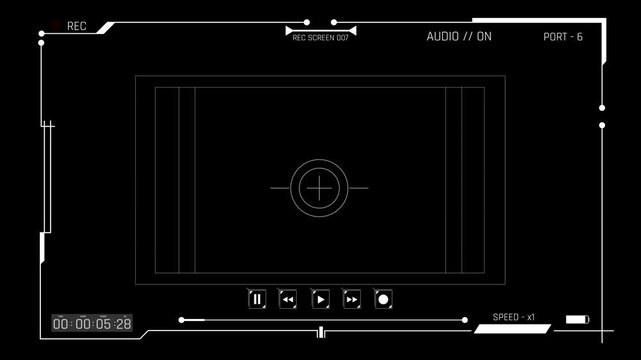 Futuristic Sci Fi HUD Camera Viewfinder Overlay with Audio Status and Speed Indicator