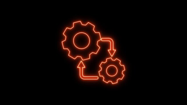 Animated setup and settings system neon icon. Contains options, configuration, technology, process, maintenance, installation, engineering, mechanism, customization, optimization