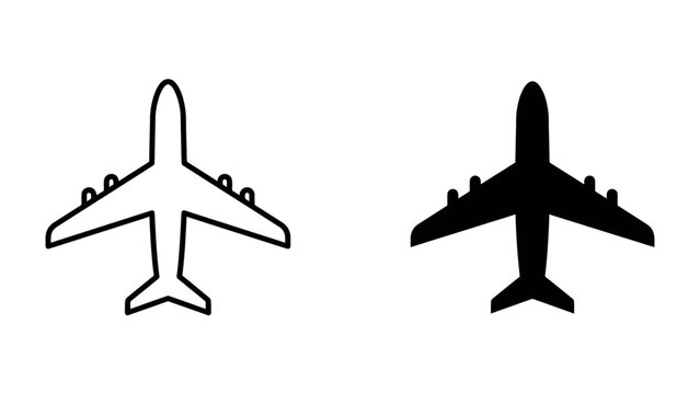 Airplane Icons: Two distinct airplane icons, one outlined and one solid silhouette, representing air travel and aviation.