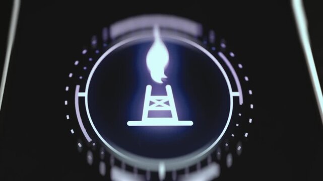 Glowing Flare Stack Icon with Gas Flame on a Futuristic HUD Dial