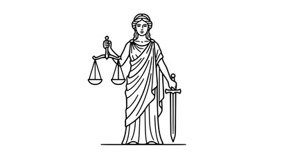 Fototapeta premium Minimal Themis Legal Symbol Outline Vector Illustration