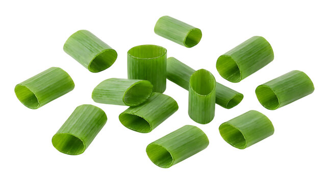 Sliced scallions scattered on transparent background