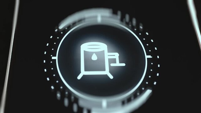 Glowing LNG Storage Tank Icon with Droplet Symbol on a Technical HUD Ring