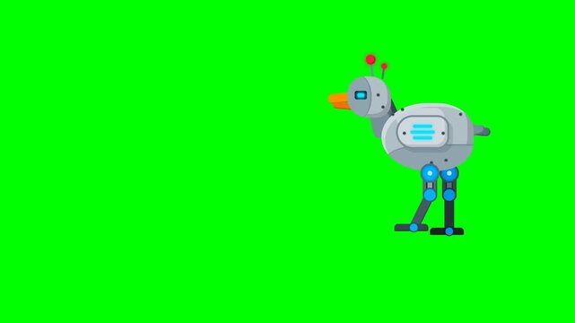 Robotic Duck Character Walking Cycle on Green Screen Background for Video Projects