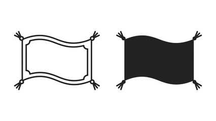 Magic Carpet Icon: A simple vector illustration featuring two magic carpet icons, one outlined in black and the other a solid black silhouette, ready for imaginative journeys. © Mdhd