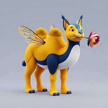 Whimsical 3d creature hybrid with humps and bee wings