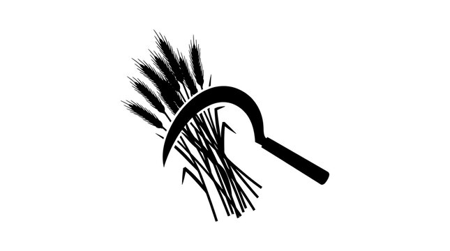 Silhouette of a sickle harvesting a bundle of wheat