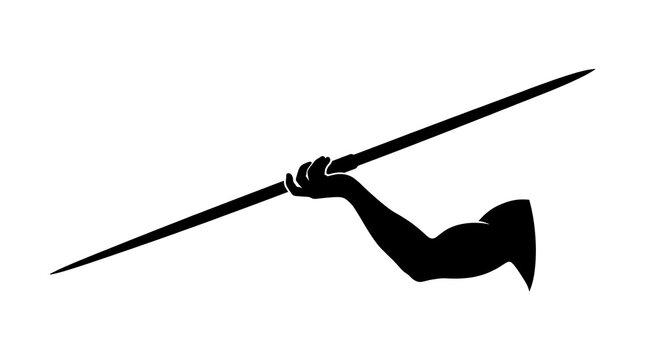 Silhouette of muscular arm holding a long javelin