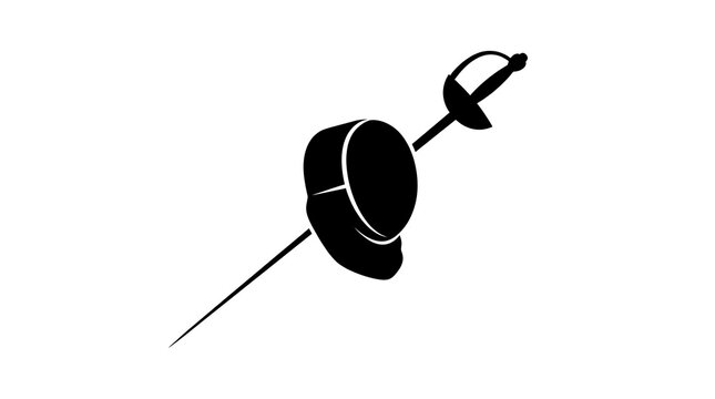 Silhouette of a fencing mask and protective foil sword
