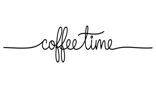 Coffee time handwritten script lettering in a single continuous black line style Vector, illustration