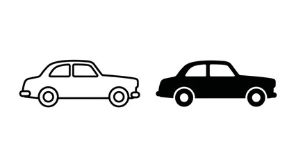 Fototapeta premium Retro Automobile Icons: A pair of simple, stylized icons representing vintage automobiles, one in outline and the other in solid black, evoking a sense of classic automotive design and history.