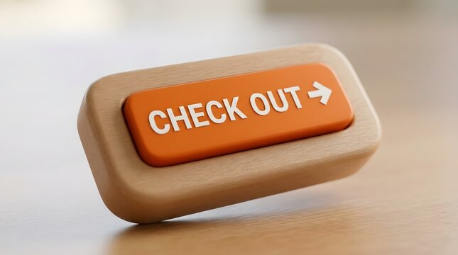 A prominent orange check out button with an arrow, suggesting an online shopping completion or a transaction finalization.