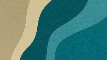 Abstract fluid wavy layered textured paper background in beige dark teal colors, flowing curved shapes for banner template © nikol85