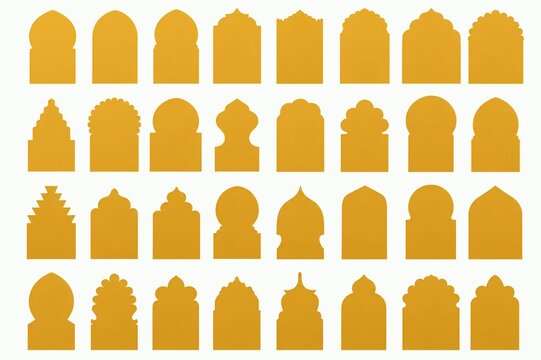 Traditional Indian Temple Arch Shapes Collection Vector Frames and Decorative Window Set