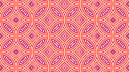 Fototapeta premium Soft geometric seamless pattern in peach, pink, and light purple with floral diamond motifs. Great for calm interior wallpapers, elegant packaging designs, and subtle 3D surface rendering.