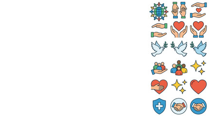 Fototapeta premium Charity and peace icons vertical border elements.