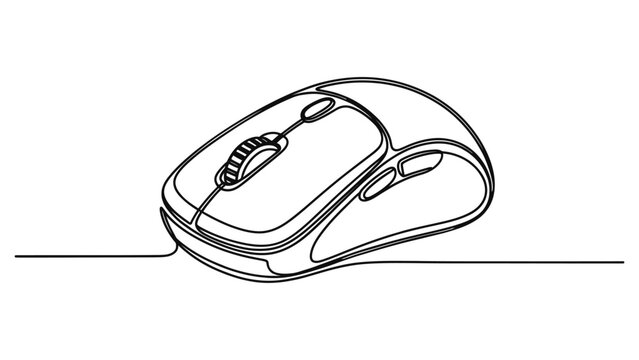 Continuous single line drawing of a computer mouse isolated on a white background Vector, illustration