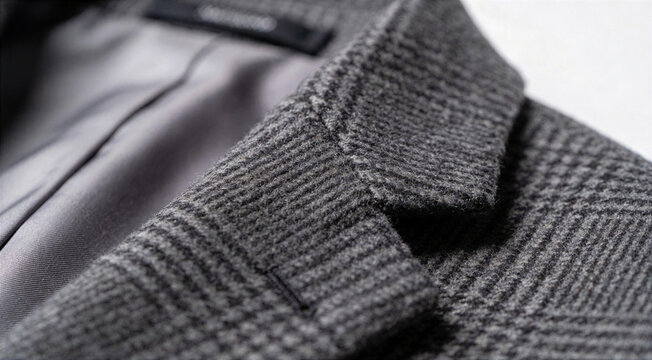 Close up view of grey wool jacket lapel