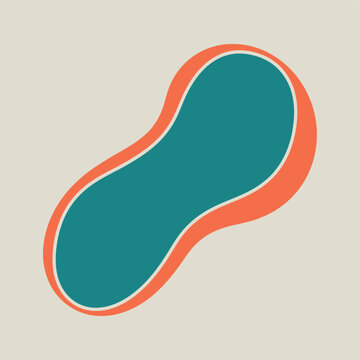 Retro organic blob shape with teal center and orange border on beige background. Mid-century modern graphic.