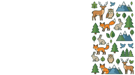 Fototapeta premium Vertical collage of woodland animals and forest icons.