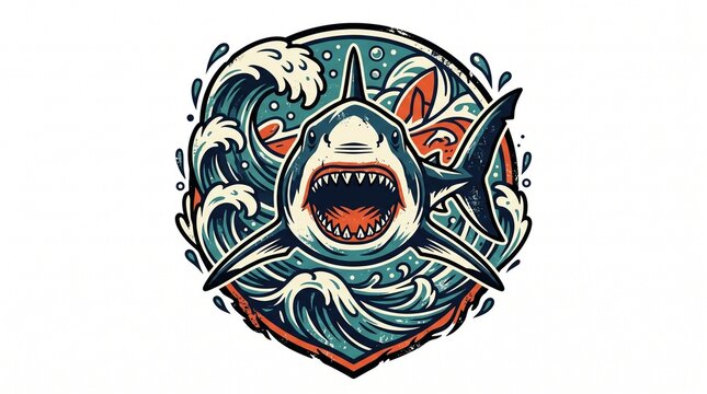 Aggressive Great White Shark Vintage Ocean Adventure T-Shirt Vector Design