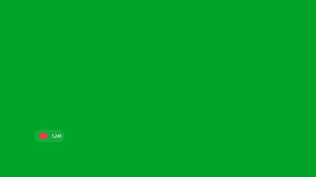 Animated red heart icon exploding with particles on green background, social media interaction