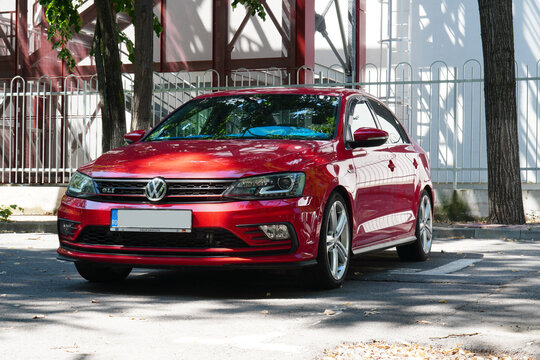 Bucharest, Romania &ndash; July 26, 2026: Closeup view of Volkswagen GLI red car
