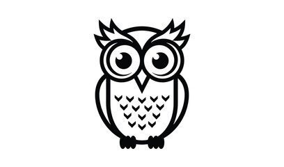 Obraz premium Cute owl icon, vector illustration of a stylized owl character with large eyes, simple black and white line art design vector