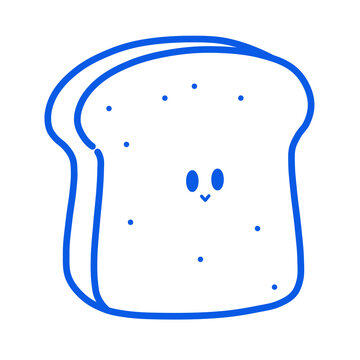 Cute blue line sliced bread bakery character png doodle