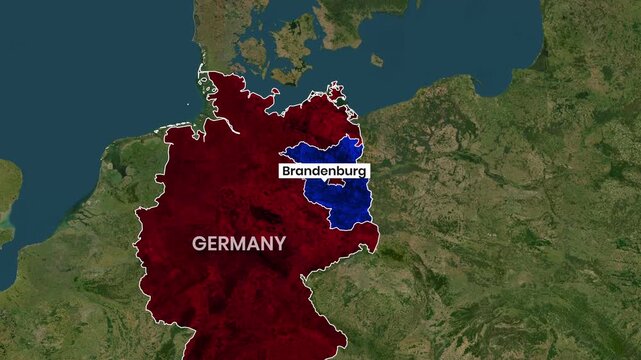 Brandenburg State Highlighted on Germany Country Map Animation