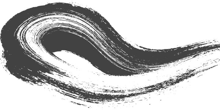 Abstract Grunge Wave Brush Stroke Set with Distressed Ink Texture, Rough Curved Lines and Vintage Paint Effect.
