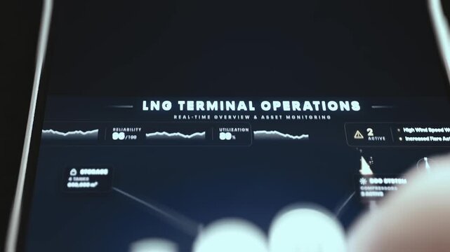 Dark LNG Terminal Operations Header with Reliability Utilization and Active Alerts